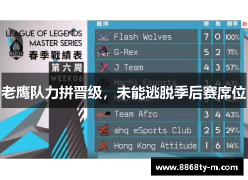 老鹰队力拼晋级，未能逃脱季后赛席位